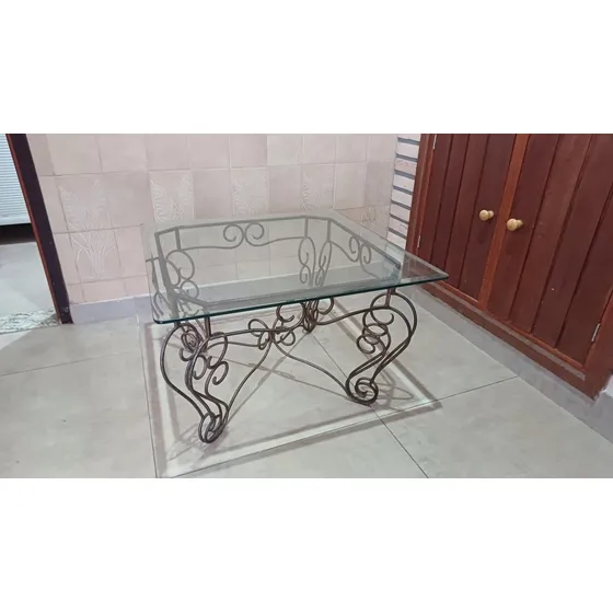 Mesa De Centro Em Metal Retro Com Vidro Bisotado Não Envio