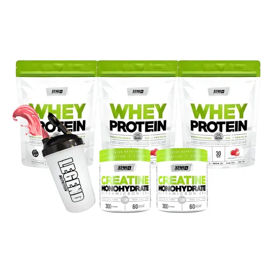 Combo Star Nutrition Whey Protein X3 + Creatina 300gr X2 + Shaker Legend Sabor Frutilla