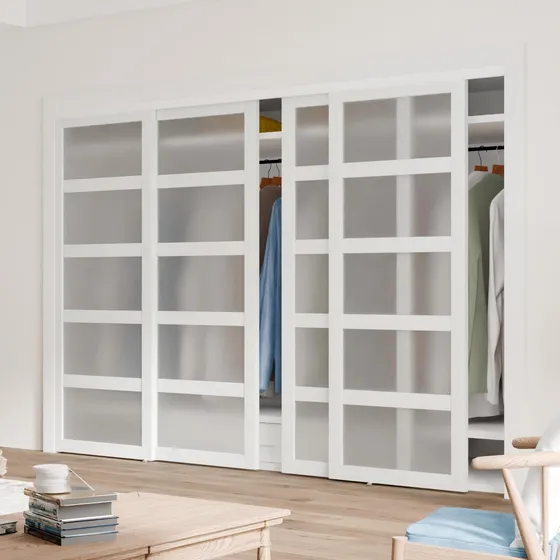 Puerta Corredera Doble Vidrio Esmerilado 152 X 203 Cm 5 Pane