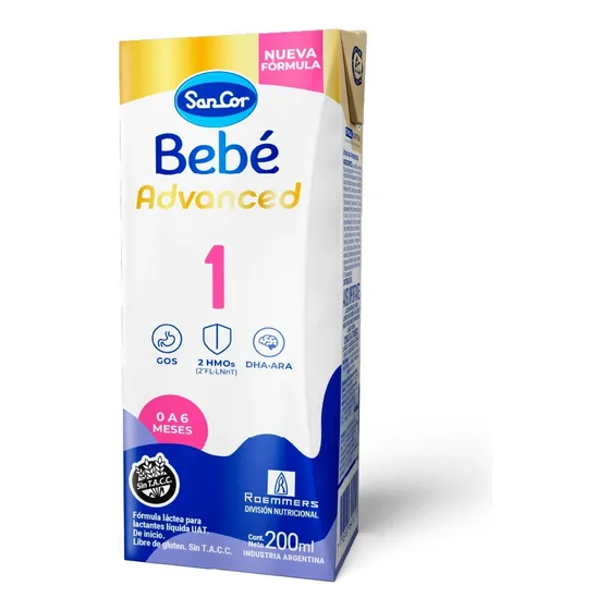 Leche De Formula Sancor Bebe 1 Advanced 200ml Pack X12 Brick