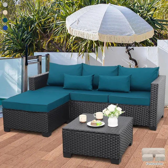 Juego De Muebles De Exterior De Mimbre Con Mesa Auxiliar