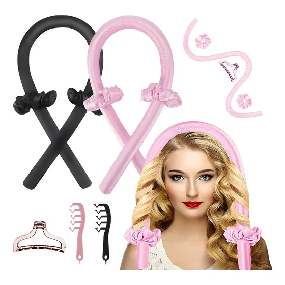 2 Curly Ondas En Cabello Rizos Sin Calor Tubo + Peine Scrunc