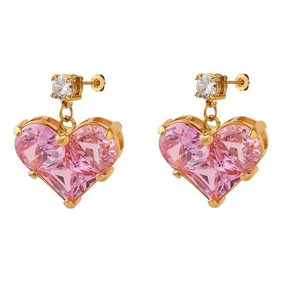 Aros Baño Oro 18k Corazón Rosa Francia 