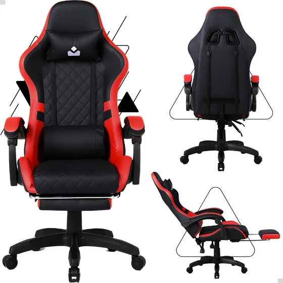 Cadeira Gamer Ergonômica Dunamis Vermelho Marqs Home Reclinável Apoio De Pernas Almofada Pescoço Lombar Base Giratória