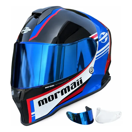 Capacete Personalizado Fechado Preto/vermelho/azul Brilho