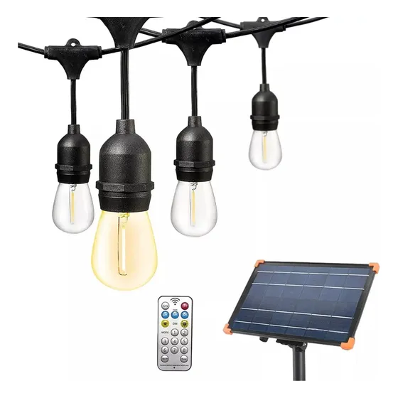 Cordão De Luzes Solar Externo 12 Lâmpadas Led Filamento