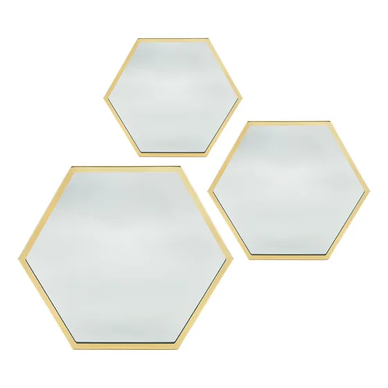 Espejo En Forma De Hexagonal Set 3 Piezas
