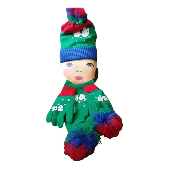 Gorro, Bufanda Y Guantes Set Con Pompones. Infantil. Unisex.