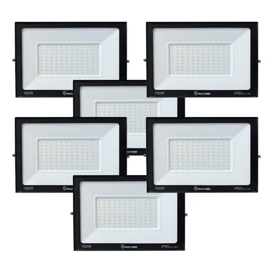 Practiled Reflector LED Slim Pack X 6 100w Exterior Proyector Carcasa Negro Luz Blanco Frío 220V