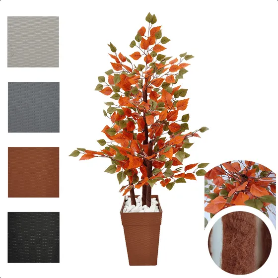 Ficus Artificial Outono Inverno Vaso Grande Ratan Decoração Cor Marrom