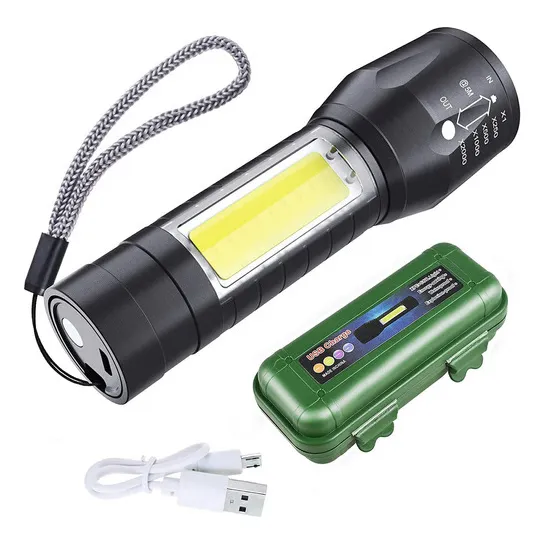 Linterna Tactica Recargable De Larga Distancia Led Color de la linterna NEGRO Color de la luz Blanco