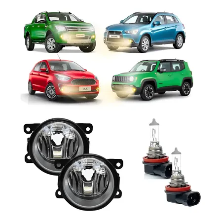 Par Farol De Milhas Lente Em Vidro + Kit Lâmpada H11 Brinde