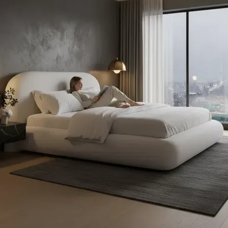 Cama Casal Estofada Luxo Cabeceira Acolchoada Premium Branco Offwhite