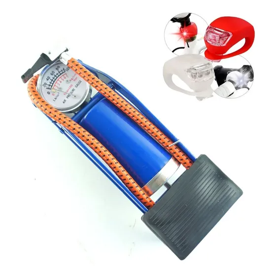 Inflador De Pie Multipropósito Presión Alta Luces De Regalo Azul