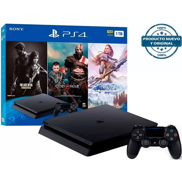 Sony PlayStation 4 Slim 1TB Mega Pack: The Last of Us Remastered/God of War/Horizon Zero Dawn color negro azabache 2023