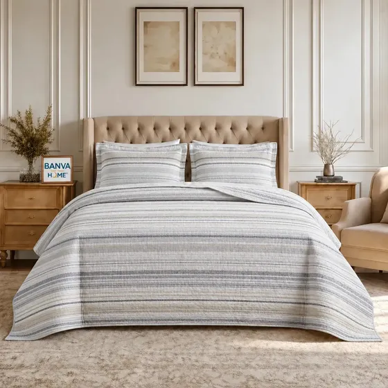 Cubrecamas Breda 2 Plazas Gris Cobertor Quilt Acolchado Liviano Textil Verano Invierno 2 Fundas Almohada Suave