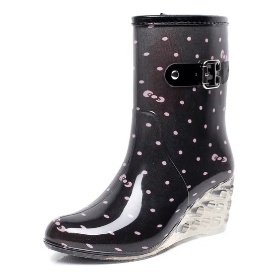Nuevo Botas De Lluvia Transparentes Con Tacón De Cuña De