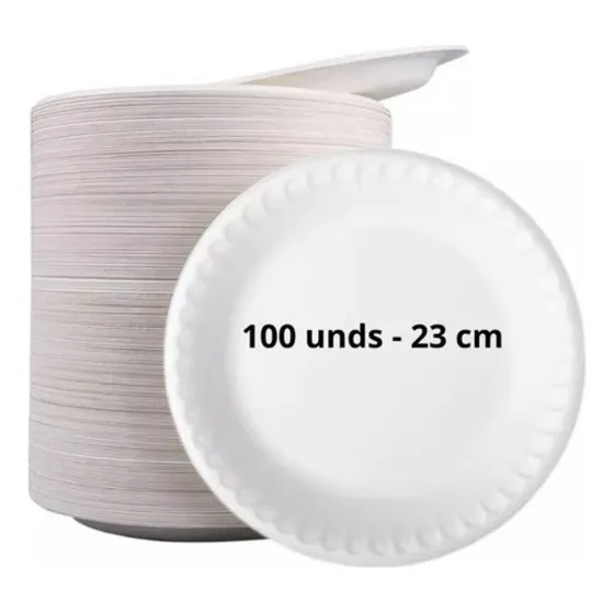 Pratos descartáveis Bom Apetite Prato Isopor 23cm branco 100 kits