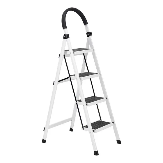 Escalera De Acero Tubular 4 Escalones Practica Y Plegable Blanco