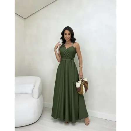 Vestido Longo Feminino Elegante Transpassado Com Laços Festa