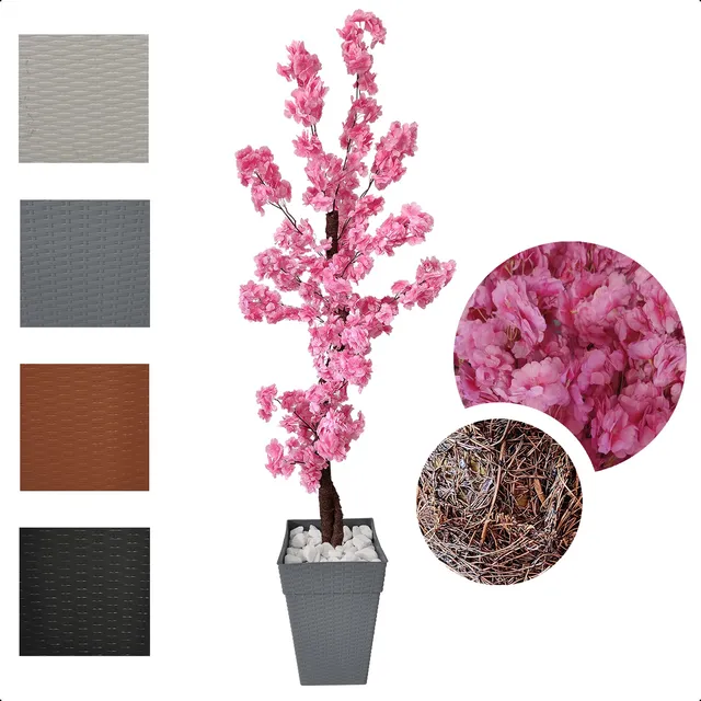 Árvore Cerejeira Artificial Rosa Japonesa 150cm Vaso Rattan