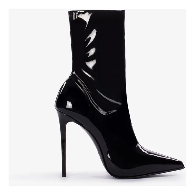 Bota Botin Aguja Mujer Formal Tacon Negro Delgado Charol