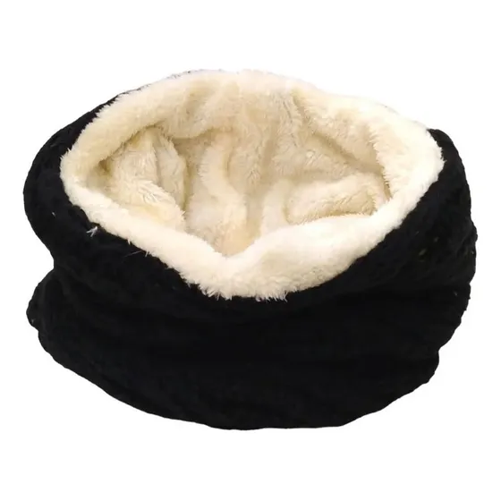 Cuello Bufanda Invierno De Lana C/ Forro Interno De Peluche Negro Liso Adulto