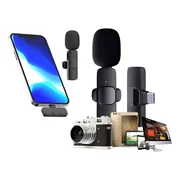 Micrófono Inalámbrico Solapa Lavalier Para Celular Tipo C Negr