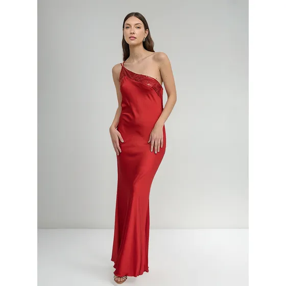 Vestido Largo Saten Rosa Un Hombro Mujer Fiesta Formal 53