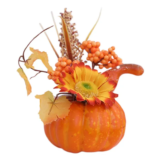 Calabaza Artificial Con Flores, Centros De Mesa De Flor