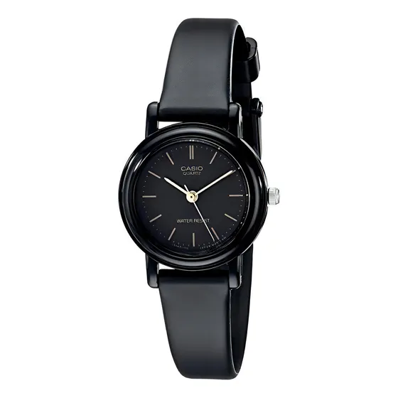 Reloj Analógico Redondo Clásico Casio Lq139a-1e Para Mujer Correa Negro Bisel Negro Fondo Negro