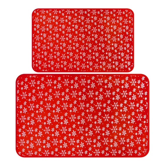 Aspmiz Juego 2 Alfombra Baño Diseño Copo Nieve Rojo Plateado