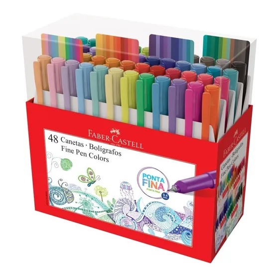 Caneta Fine Pen 48 Cores Faber Castell Mapa Porosa 0.4mm 