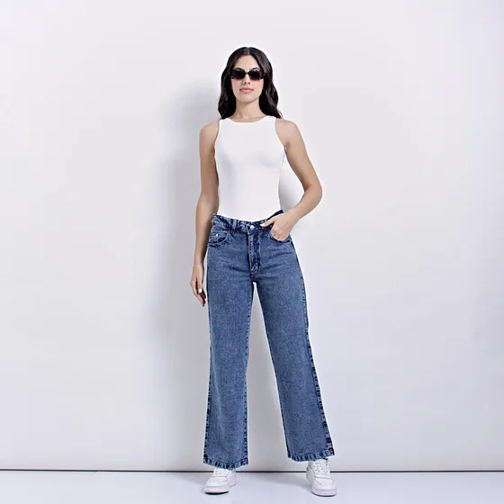Wide Leg Azul Nevado Rigido Tendencia Kinoa Denim