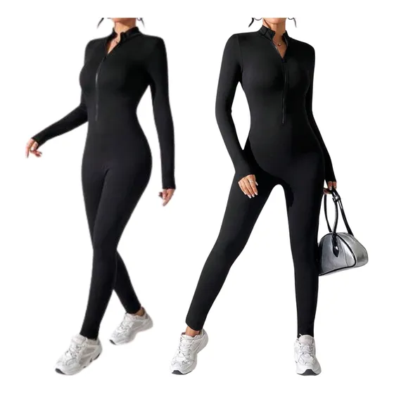Enterito Catsuit Manga Larga Cierre Frontal Mujer