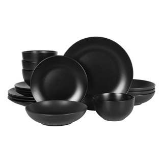 Juego De Vajilla 16 Piezas Platos Cuencos Dobles Negro Mate Juego De Vajilla 16 Piezas Platos Cuencos Dobles Negro Mate