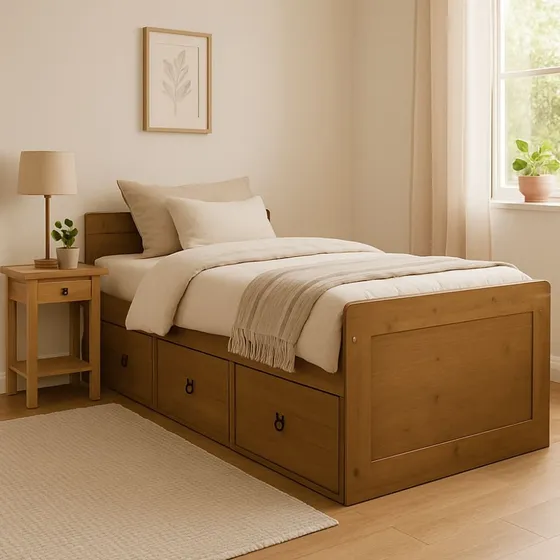 Cama Plaza Y Media Con Cajones Madera Maciza Dormitorio Lcm Color Roble