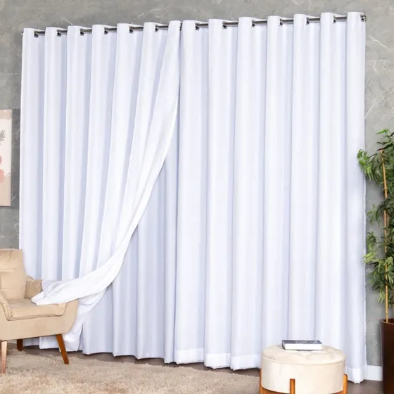 Cortina Trilho Antigo Voil Linho Com Forro Blackout 9x2,60