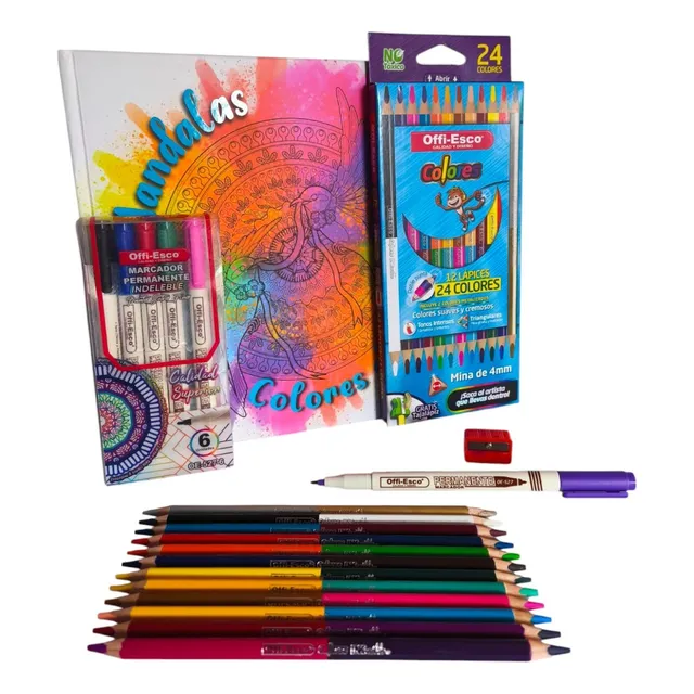 Kit Libro Mandalas Colorear Marcadores Tajalapiz Offi Esco
