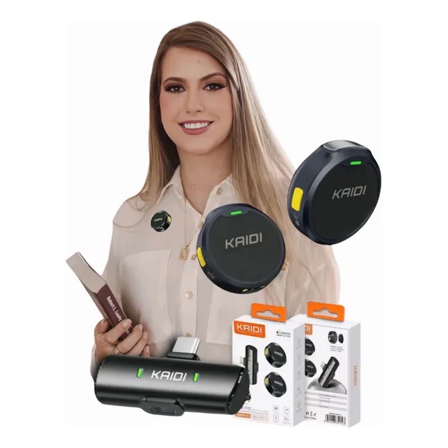 Microfone Lapela Redondo Imã Sem Fio Preto Duplo Anti Ruído