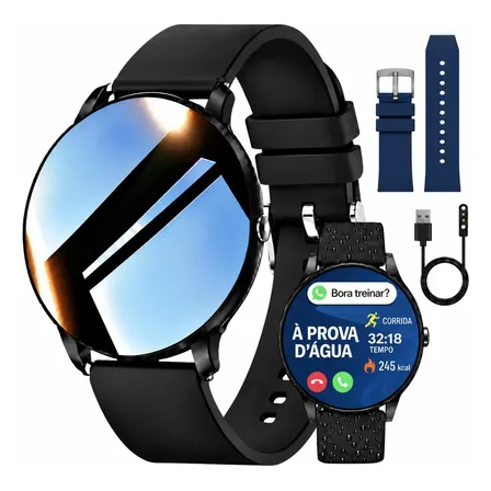 Smartwatch Relógio Inteligente Prova Dágua Chamada Bluetooth Preto Silicone Lisa