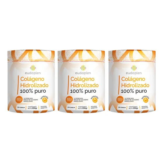 Eudaplen Kit X3 Colágeno Hidrolizado 100% Puro 250g 3c