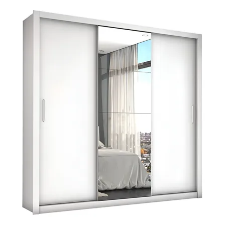 Guarda-roupa Casal Branco 3 Portas De Correr Com Espelho Espresso Móveis