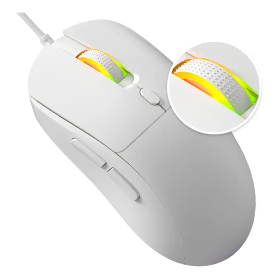Mouse Gamer Ultraleve Branco 6 Botões Com Fio Iluminação Rgb