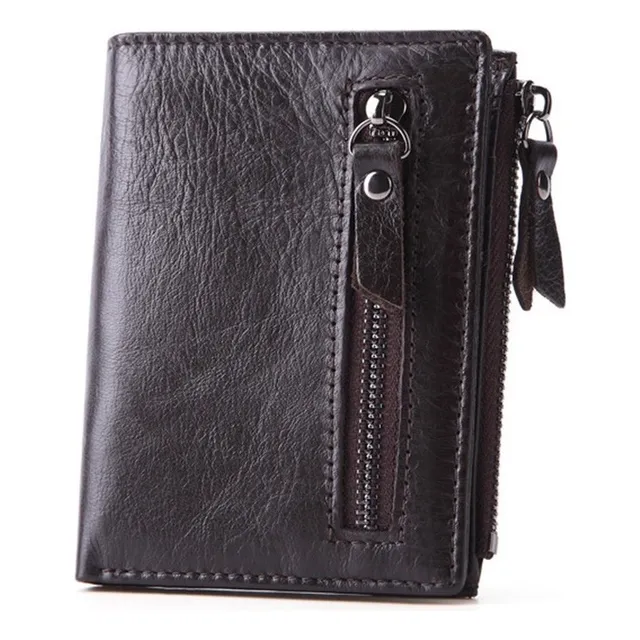 Cartera Moda Billetera Moneda Hombre Piel Genuina- Café