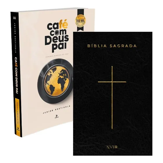 Kit Devocional Café Com Deus Pai + Bíblia Sagrada Cruz Preta Capa Dura
