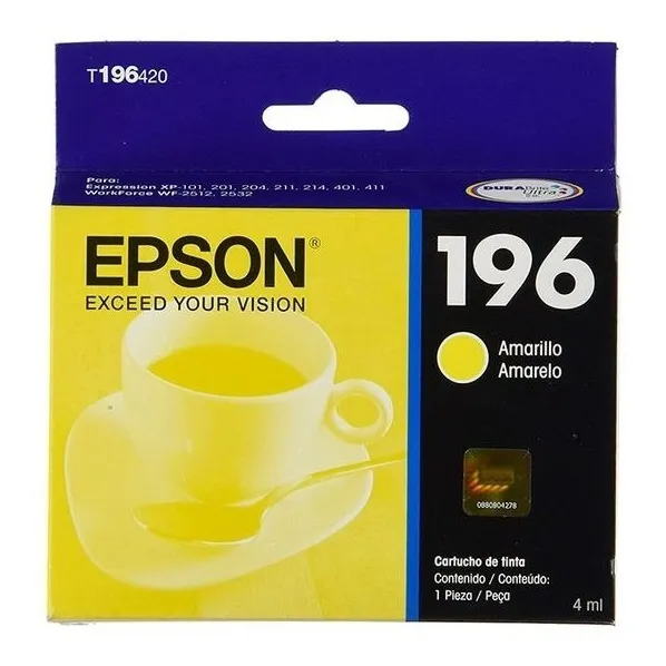Cartucho De Tinta Epson 196 Amarillo, Modelo: T196420
