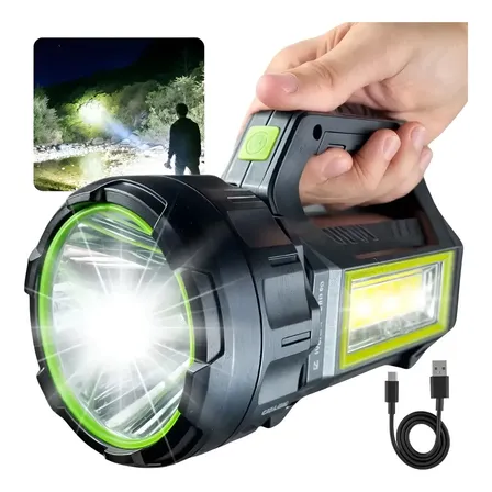 Lanterna Tática Led Lumizar 100000 Lúmens, Recarregável Usb E Solar Para Camping E Pesca Branco Preto