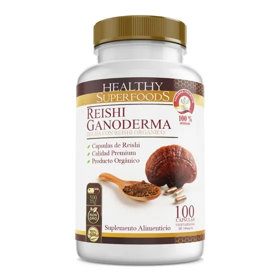 Healthy Superfoods Reishi Ganoderma Puro Premium 100 Capsulas 500mg Sabor Natural