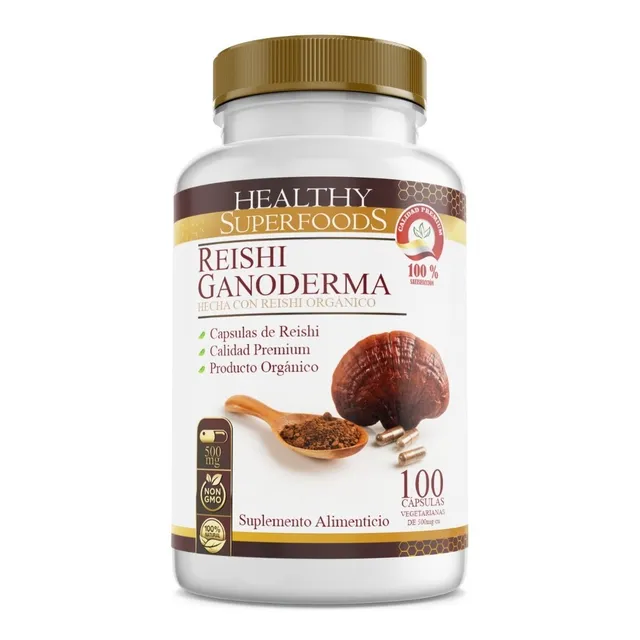 Healthy Superfoods Reishi Ganoderma Puro Premium 100 Capsulas 500mg Sabor Natural